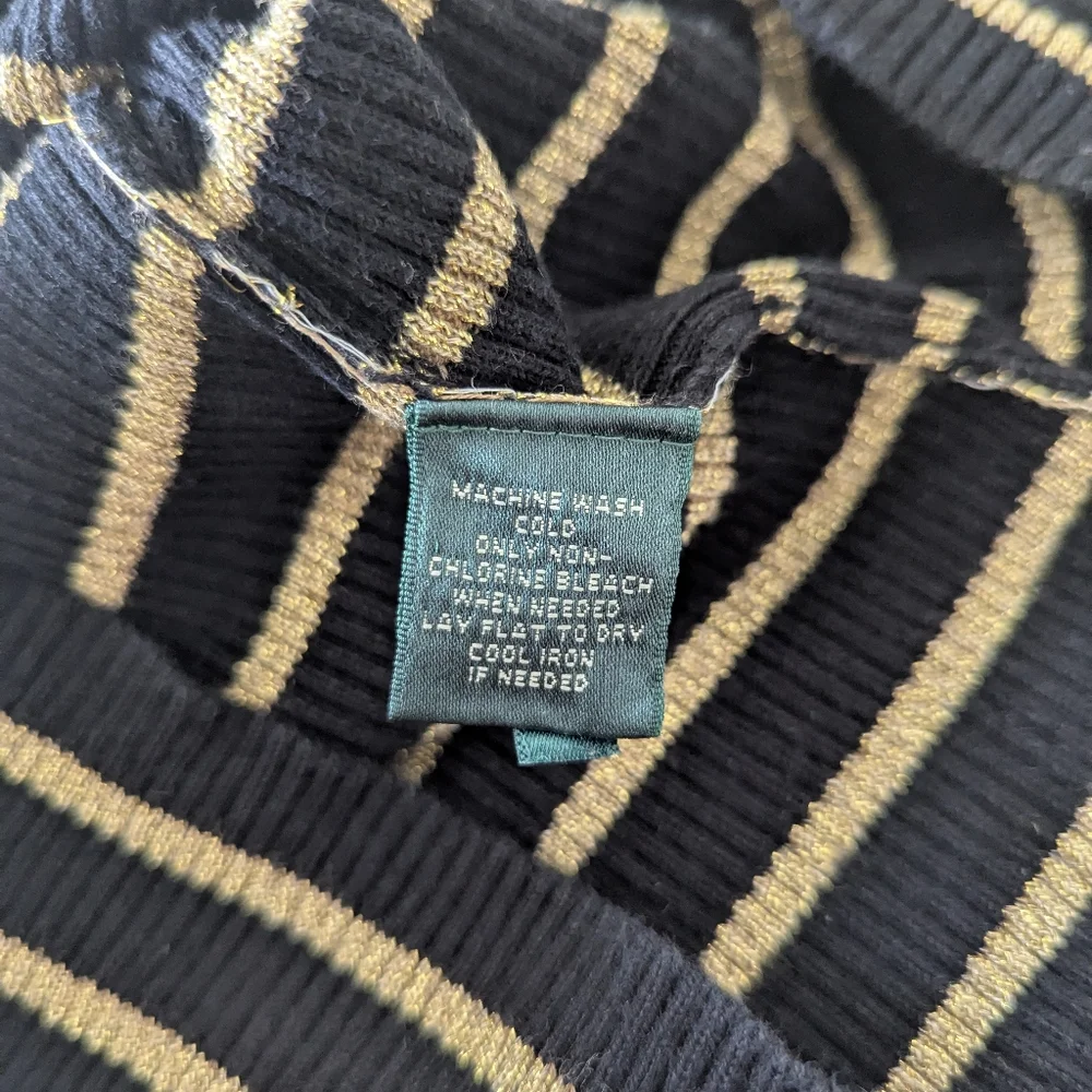 Lauren Ralph Lauren Vintage Turtleneck Striped Ribbed Sweater Speckled Gold - Picture 8 of 9